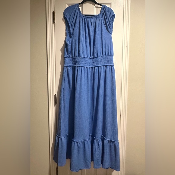 Lane Bryant Cornflower Blue Cap Sleeved Smock Waist Midi Dress Women’s 22/24 - Picture 11 of 11